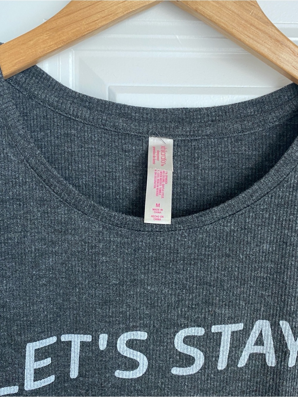 Xhilaration Women's Dark Gray 'LET'S STAY in Bed' Short Medium Pajama Set - Picture 4 of 7